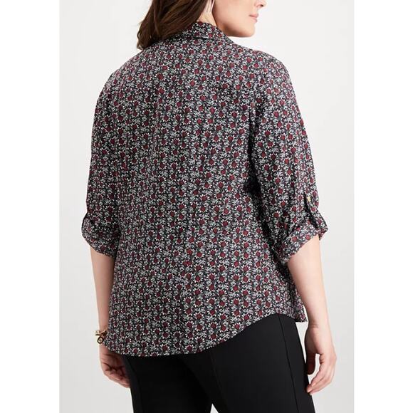 MICHAEL MICHAEL KORS Plus Size Floral Print Full Front Zip Blouse Women Sz P/L - Picture 4 of 7